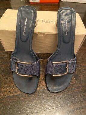 Banana Republic Dark Blue Denim Buckle Slide Mules